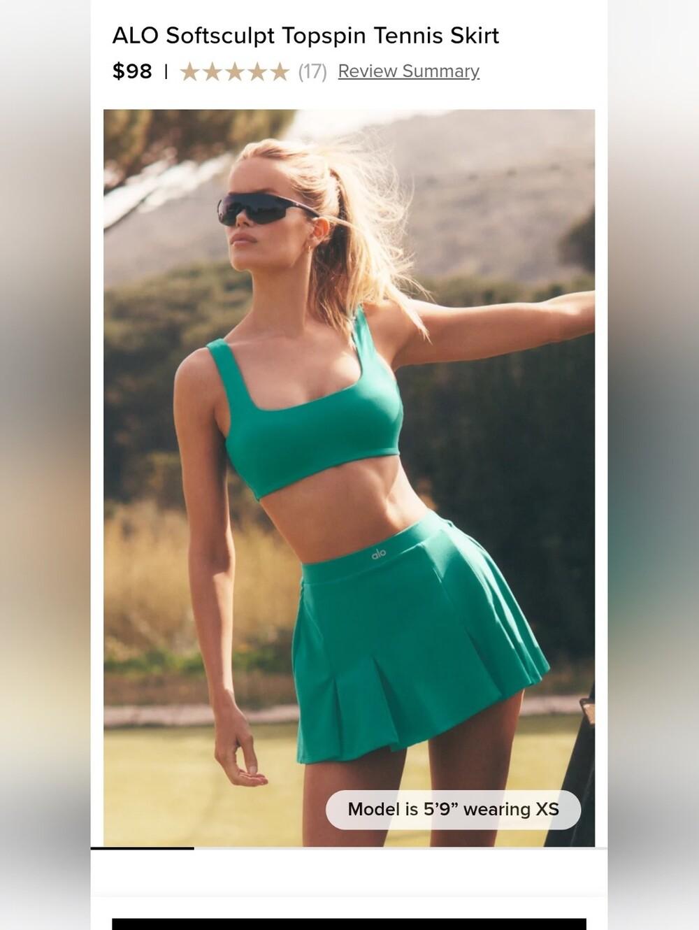 ALO Yoga Emerald Green Pleated Active Skort